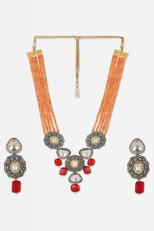 Lotus Sutra Flower Carved Beads Embellished Necklace Set