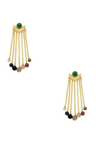 Isharya Handcrafted multicolored long fringe earrings