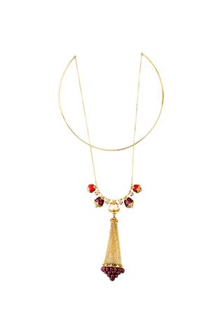 Isharya Pearl tassel double layer necklace