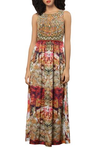 Reynu Taandon Multi-printed crepe patchwork maxi dress