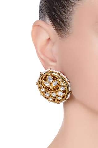 Moh-Maya by Disha Khatri Kundan floral & pearl stud earrings
