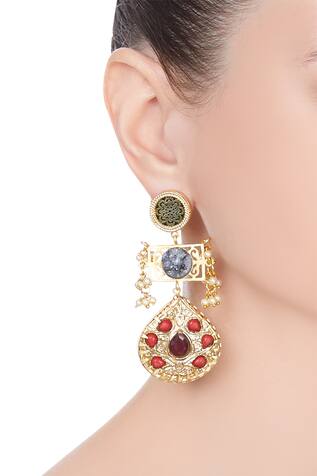 Moh-Maya by Disha Khatri Pearl & multicolored long dangling earrings