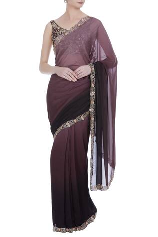 Pleats by Kaksha & Dimple Zardozi and mirror work ombre saree with blouse