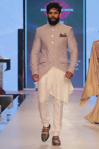 Nivedita Saboo Asymmetric bandhgala with pleated kurta & pants