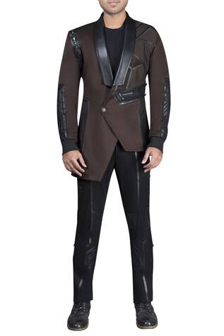 Nivedita Saboo Asymmetric leather detailed jacket with athleisure pants