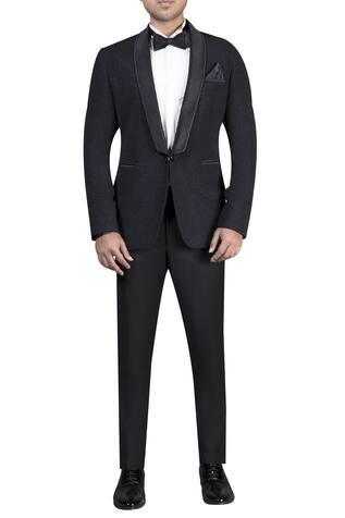 Nivedita Saboo Self textured button jacket with shirt ,trousers and bow tie