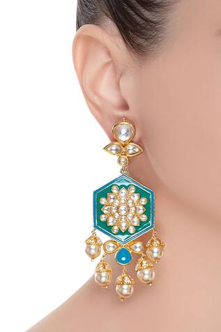 Hema Khasturi Kundan & pearl drop earrings