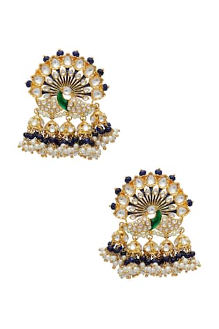 Hema Khasturi Peacock shaped earrings with meenakari work