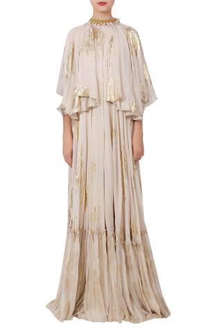 Nikasha Foil Print Cape Maxi Dress