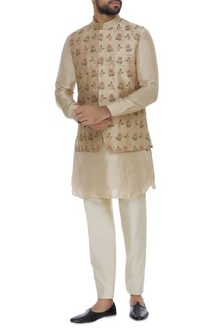 Aqube by Amber Raw silk floral cord embroidered nehru jacket