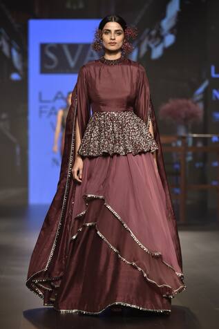 SVA by Sonam & Paras Modi Flared sleeves peplum top with layered lehenga
