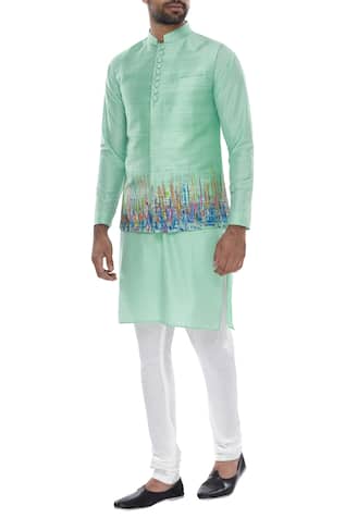Manish Nagdeo Abstract printed nehru jacket with kurta & pyjama