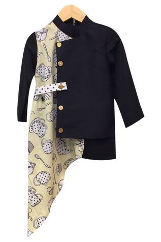 Lil Angels Cupcake print asymmetric draped nehru jacket