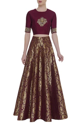 Ranian Embroidered crop top with brocade work skirt