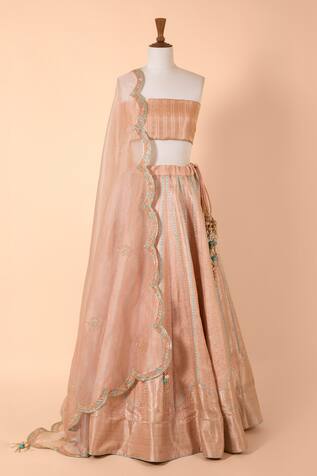 Ekaya Handwoven Satin Silk Lehenga With Unstitched Blouse Fabric