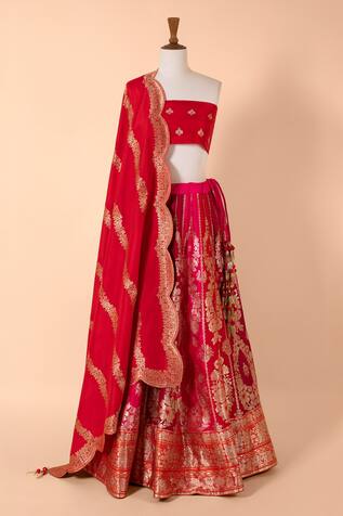 Ekaya Handwoven Silk Lehenga With Unstitched Blouse Fabric