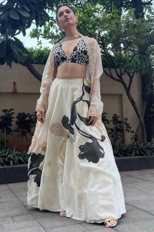 Devnaagri Floral Hand Painted Lehenga Set