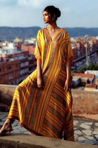 RI.Ritu Kumar Silk Floral Embroidered Kaftan
