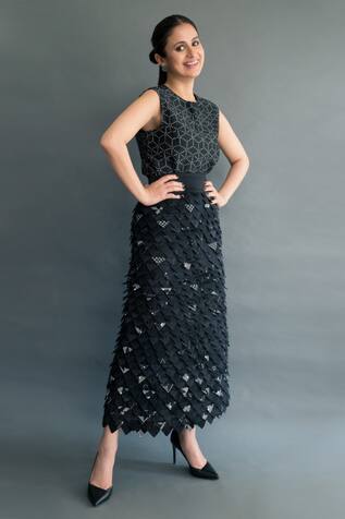 Arcvsh by Pallavi Singh Chanderi Applique Midi Skirt