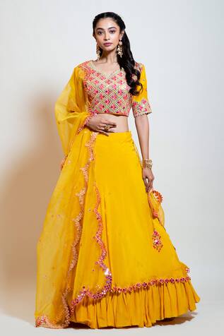 Smriti by Anju Agarwal Lehenga Set With Embroidered Blouse