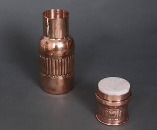 Assemblage Agate Stone Capped Copper Bottle (Set of 2)