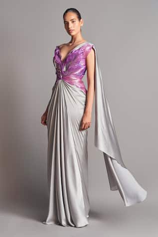 Amit Aggarwal Metallic 3D Pre-Stitched Saree Gown