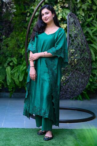 Anushka Repswal - Sewing Love Chanderi Embroidered Kaftan & Pant Set
