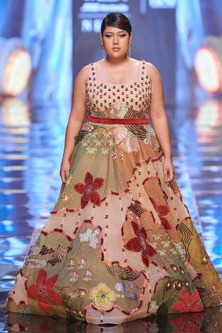 Aisha Rao Floral Applique Work Gown