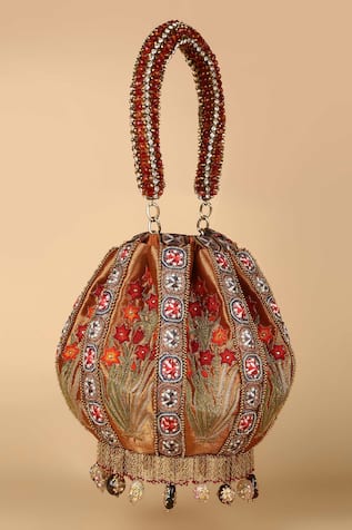 Tarun Tahiliani Embroidered Chain Fringe Potli Bag