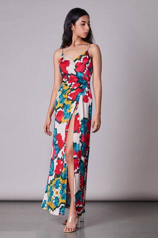 Saaksha & Kinni Overlap Ikat Print Slit Dress