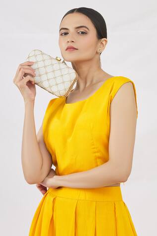 Nayaab by Aleezeh Checkered Box Clutch with Sling
