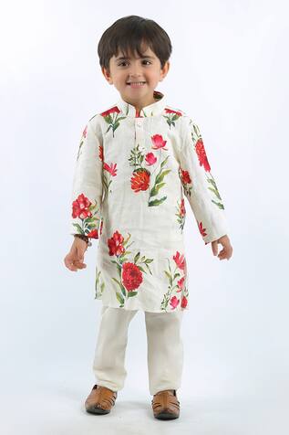 Rohit Bal Linen Floral Print Kurta Set
