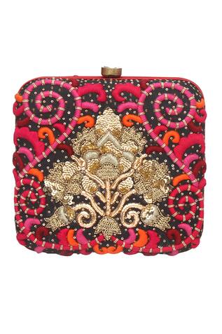 Doux Amour Silk Embroidered Box Clutch