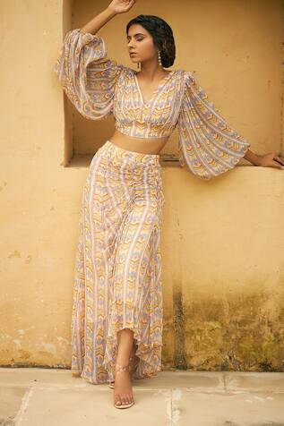Baise Gaba Tarang Chiffon Crop Top & Skirt Set