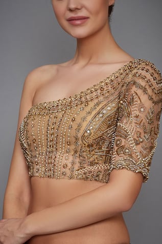 RI.Ritu Kumar One Shoulder Saree Blouse