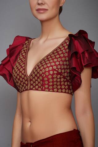 RI.Ritu Kumar Silk Embroidered Saree Blouse