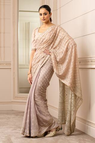 Tarun Tahiliani Chikankari Saree With Puff Sleeve Blouse