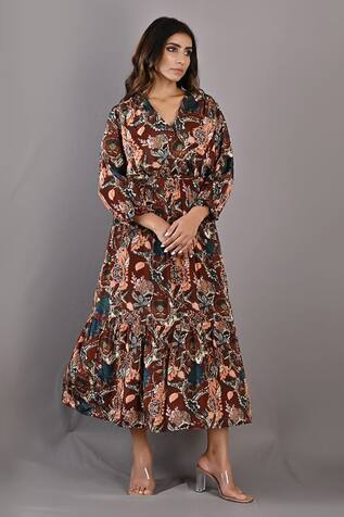Bohame Amaryllis Printed Tiered Wrap Dress