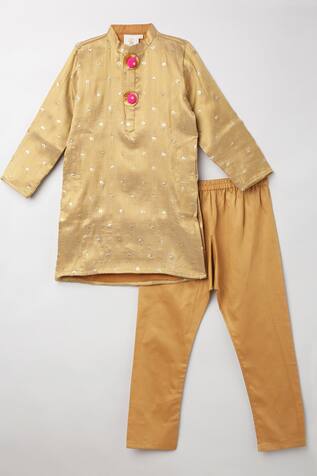 Gold Embroidered Kurta Set For Boys