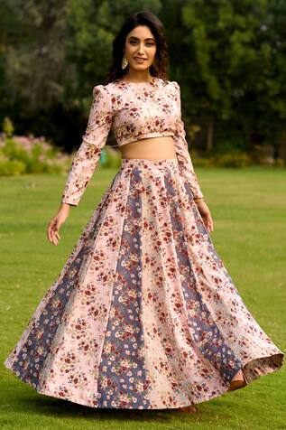 Pasha India Linen Crop Top & Skirt Set