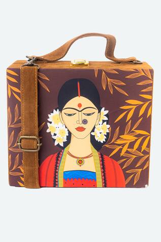 NR by Nidhi Rathi Suede Box Clutch With Sling