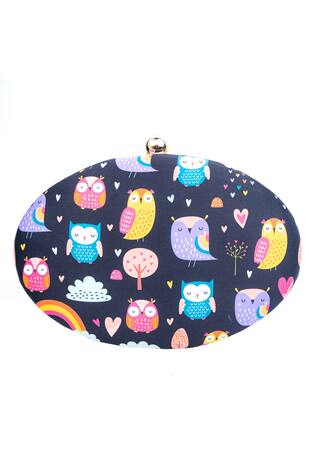 NR by Nidhi Rathi Owl Print Oval Clutch With Sling