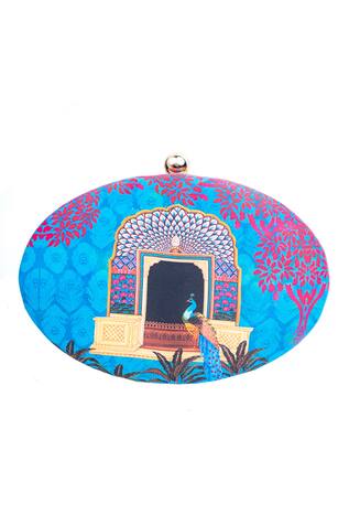 NR by Nidhi Rathi Peacock Print Oval Clutch With Sling