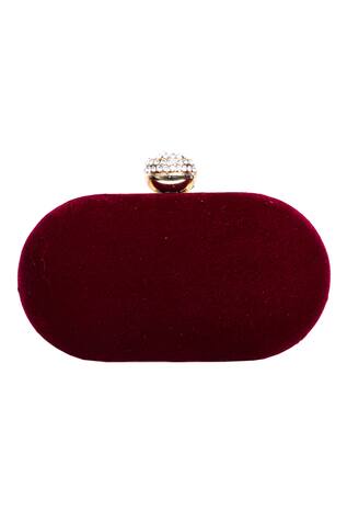 NR by Nidhi Rathi Arish Velvet Embroidered Oval Clutch 