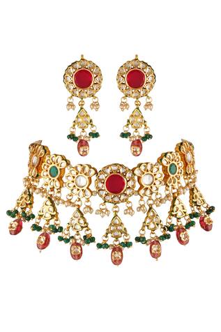 Chhavi's Jewels Floral Carved Necklace Set