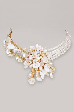 D'oro Spathiphyllum Tassel Shell Pearl Necklace Set 