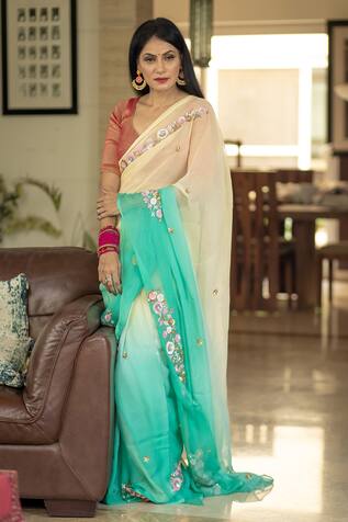Ruar India Ombre Embroidered Saree With Blouse
