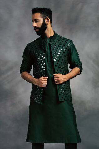 DiyaRajvvir Embroidered Silk Bundi & Kurta Set