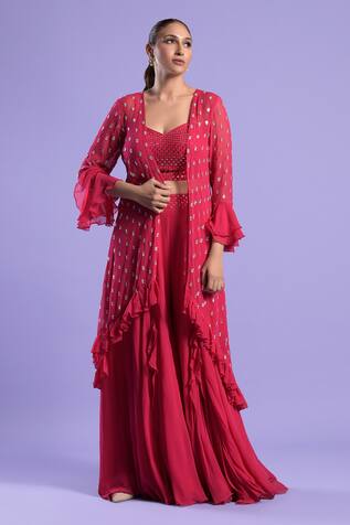 Two Sisters By Gyans Embroidered Cape Palazzo Set