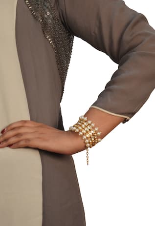 Just Shradha's Gold plated kundan & pearl bracelet